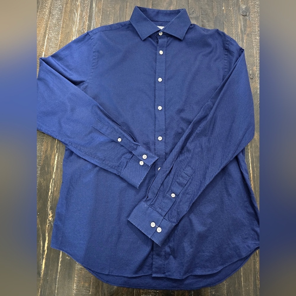 Michael Kors Navy Blue Slim Stretch Shirt Mens Size Large‎